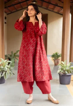 Ayra Madder Ajrakh Chanderi Silk Jhabba Kali Kurta with Hand Embroidery