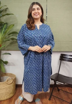 Ayrin Indigo Dabu Cotton Jhabba Kali Kurta