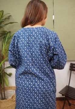 Ayrin Indigo Dabu Cotton Jhabba Kali Kurta