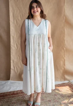 Ayzal Dabu Slub Cotton Hand Embroidered Dress