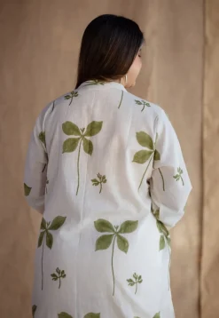 Azha Off White Dabu Slub Cotton Straight Kurta