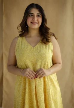 Aziza Mustard Hand Block Print Slub Cotton A Line Kurta