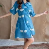 Azrin Indigo Dabu Slub Cotton A Line Dress