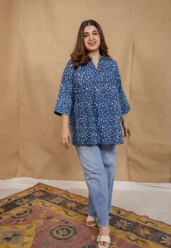 Beeja Indigo Dabu Cotton Loose Short Top