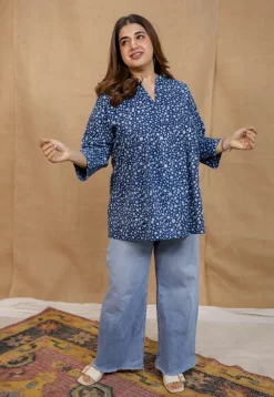 Beeja Indigo Dabu Cotton Loose Short Top
