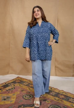 Beeja Indigo Dabu Cotton Loose Short Top