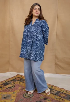 Beeja Indigo Dabu Cotton Loose Short Top