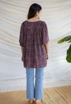Binita Wine Ajrakh Modal Silk Loose Short Top