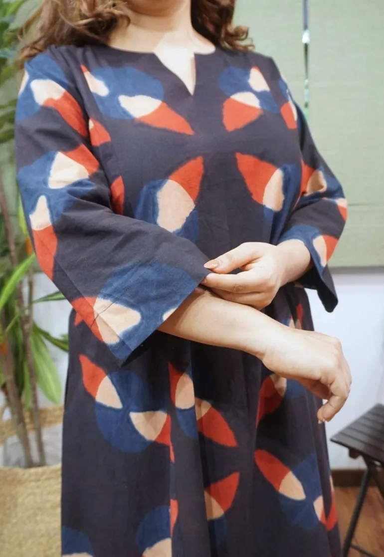 Black Clamp Dyed Cotton Kali Kurta