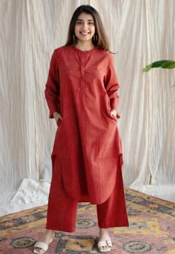 Bombay Ajrakh Red Cotton Co-Ord Set (Set of 2)