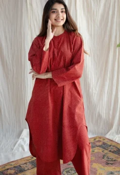 Bombay Ajrakh Red Cotton Co-Ord Set (Set of 2)