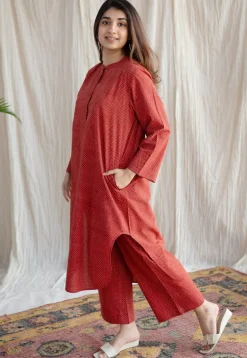 Bombay Ajrakh Red Cotton Co-Ord Set (Set of 2)