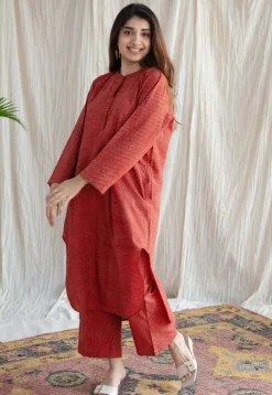 Bombay Ajrakh Red Cotton Co-Ord Set (Set of 2)