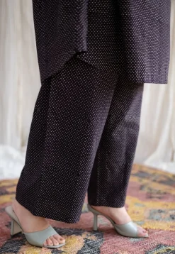 Bombay Charcoal Ajrakh Cotton Loose Kurta with Hand Embroidery