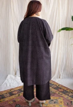 Bombay Charcoal Ajrakh Cotton Loose Kurta with Hand Embroidery