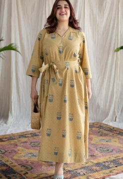 Bombay Irani Chai Ajrakh Cotton Hand Embroidered Dress