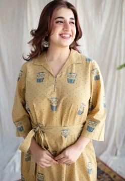 Bombay Irani Chai Ajrakh Cotton Hand Embroidered Dress