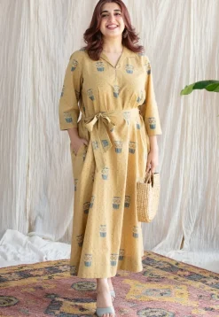 Bombay Irani Chai Ajrakh Cotton Hand Embroidered Dress