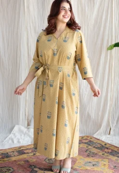 Bombay Irani Chai Ajrakh Cotton Hand Embroidered Dress