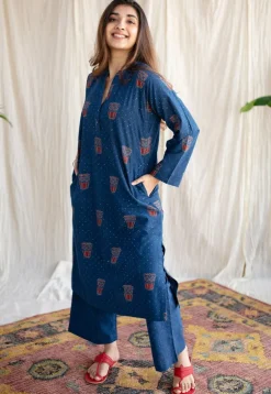 Bombay Irani Chai Indigo Ajrakh Cotton Kurta