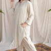 Bombay Off White Ajrakh Cotton Loose Kurta with Hand Embroidery