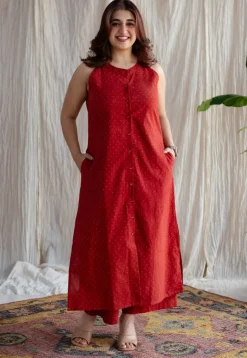 Bombay Red Ajrakh Cotton Straight Kurta
