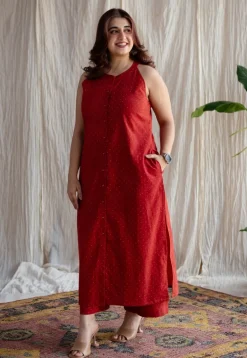 Bombay Red Ajrakh Cotton Straight Kurta