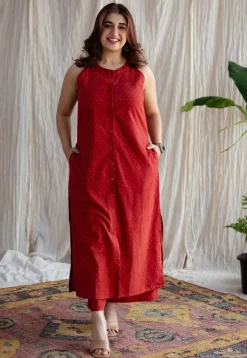 Bombay Red Ajrakh Cotton Straight Kurta