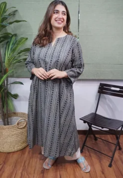Charcoal Ajrakh Cotton Kali Kurta