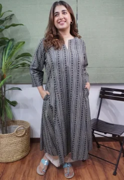Charcoal Ajrakh Cotton Kali Kurta