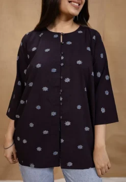 Charvi Black Ajrakh Cotton Straight Short Top