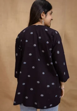 Charvi Black Ajrakh Cotton Straight Short Top