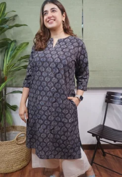 Dark Brown Ajrakh Cotton Kurta