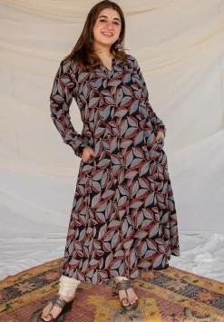Darshana Ajrakh Hand Embroidered Mirror Cotton Kali Kurta