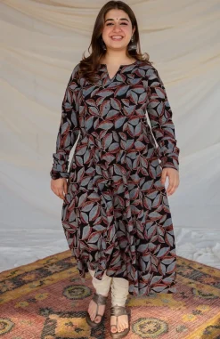 Darshana Ajrakh Hand Embroidered Mirror Cotton Kali Kurta