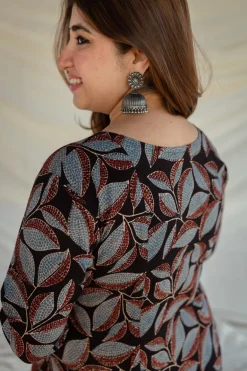 Darshana Ajrakh Hand Embroidered Mirror Cotton Kali Kurta