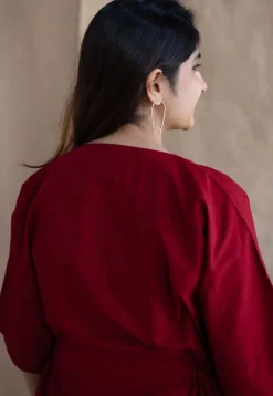 Deepti Maroon Solid Cotton Loose Dress