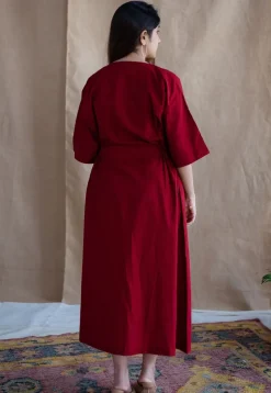 Deepti Maroon Solid Cotton Loose Dress