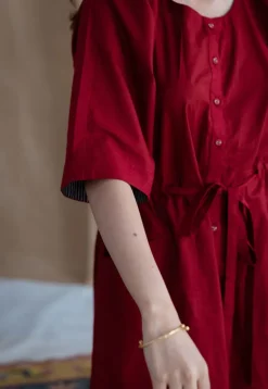 Deepti Maroon Solid Cotton Loose Dress