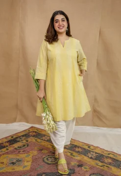 Dharmi Yellow Batik Cotton A Line Kurta