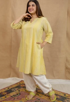 Dharmi Yellow Batik Cotton A Line Kurta