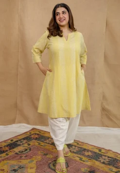Dharmi Yellow Batik Cotton A Line Kurta