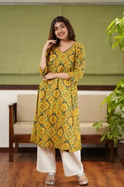 Diksha Mustard Ajrakh Cotton Kurta