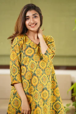 Diksha Mustard Ajrakh Cotton Kurta