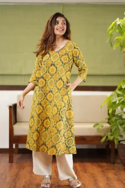 Diksha Mustard Ajrakh Cotton Kurta