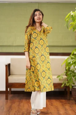 Diksha Mustard Ajrakh Cotton Kurta