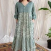 Divisha Green Batik MulMul Cotton A Line Dress with Slip