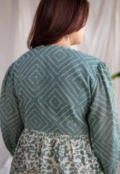 Divisha Green Batik MulMul Cotton A Line Dress with Slip