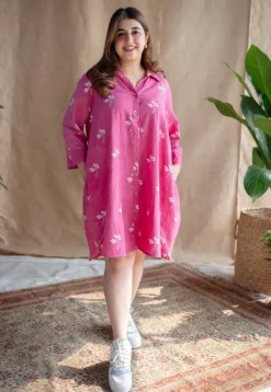 Elijah Dabu Slub Cotton Embroidered Dress