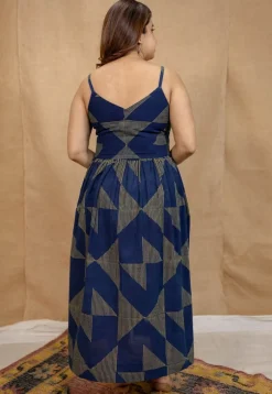 Eliya Indigo Ajrakh Cotton A Line Dress
